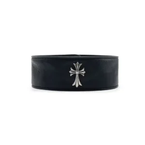 Chrome Hearts Silver Cross Leather Choker