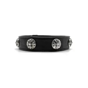 Chrome Hearts Silver Cross Leather Choker