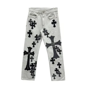 Chrome Hearts Silver Cross Patches Light Gray Jeans