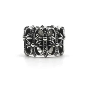 Chrome Hearts Silver Diamond Cemetery Cross Ring