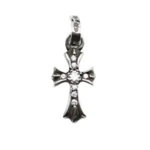 Chrome Hearts Silver Diamonds Babyfat Cross Charm Pendant