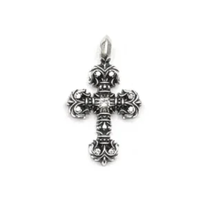 Chrome Hearts Silver Diamonds Filigree Cross Necklace Charm