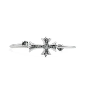 Chrome Hearts Silver Diamonds Tiny Cross Cuff Bracelet
