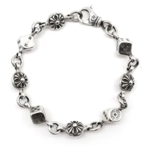 Chrome Hearts Silver Dice Cross Ball CH Lobster Clasp Bracelet