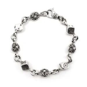 Chrome Hearts Silver Dice Cross Ball Lobster Clasp Bracelet