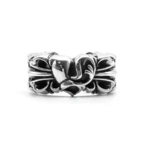 Chrome Hearts Silver Double Floral Cross Heart Ring