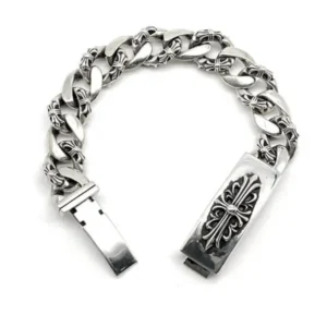 Chrome Hearts Silver ID Cross Fancy Link Cuban Bracelet