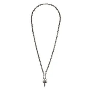 Chrome Hearts Silver Paperchain Necklace With Dagger Pendant