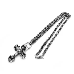 Chrome Hearts Silver Paperchain Necklace With Filigree Cross Pendant