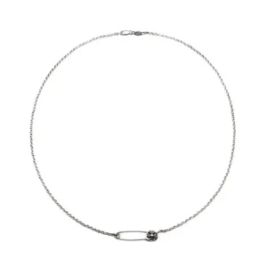 Chrome Hearts Silver Pin Clip Single Diamond Roll Chain Necklace