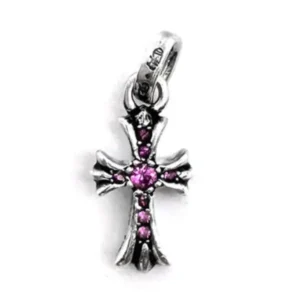 Chrome Hearts Silver Pink Saph Babyfat Cross Charm Pendant