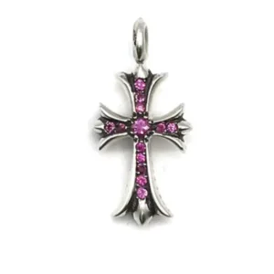 Chrome Hearts Silver Pink Saph Cross Charm Pendant
