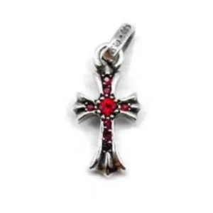 Chrome Hearts Silver Ruby Babyfat Cross Charm Pendant