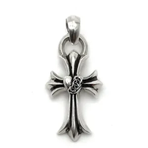 Chrome Hearts Silver Vine Heart Cross Pendant