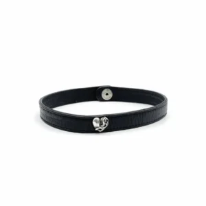 Chrome Hearts Silver Vine Heart Leather Choker