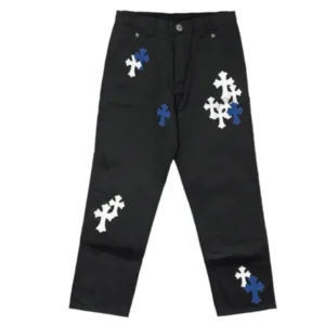 Chrome Hearts White & Blue Leather Cross Patches Jeans