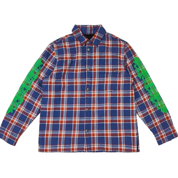 Chrome Hearts Blue & Red Plaid Cropped Cargo Flannel Shirt Chrome Hearts Blue & Red Plaid Cropped Cargo Flannel Shirt