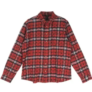 Chrome Hearts Blue&Black Monogram Cross Patch Flannel Shirt